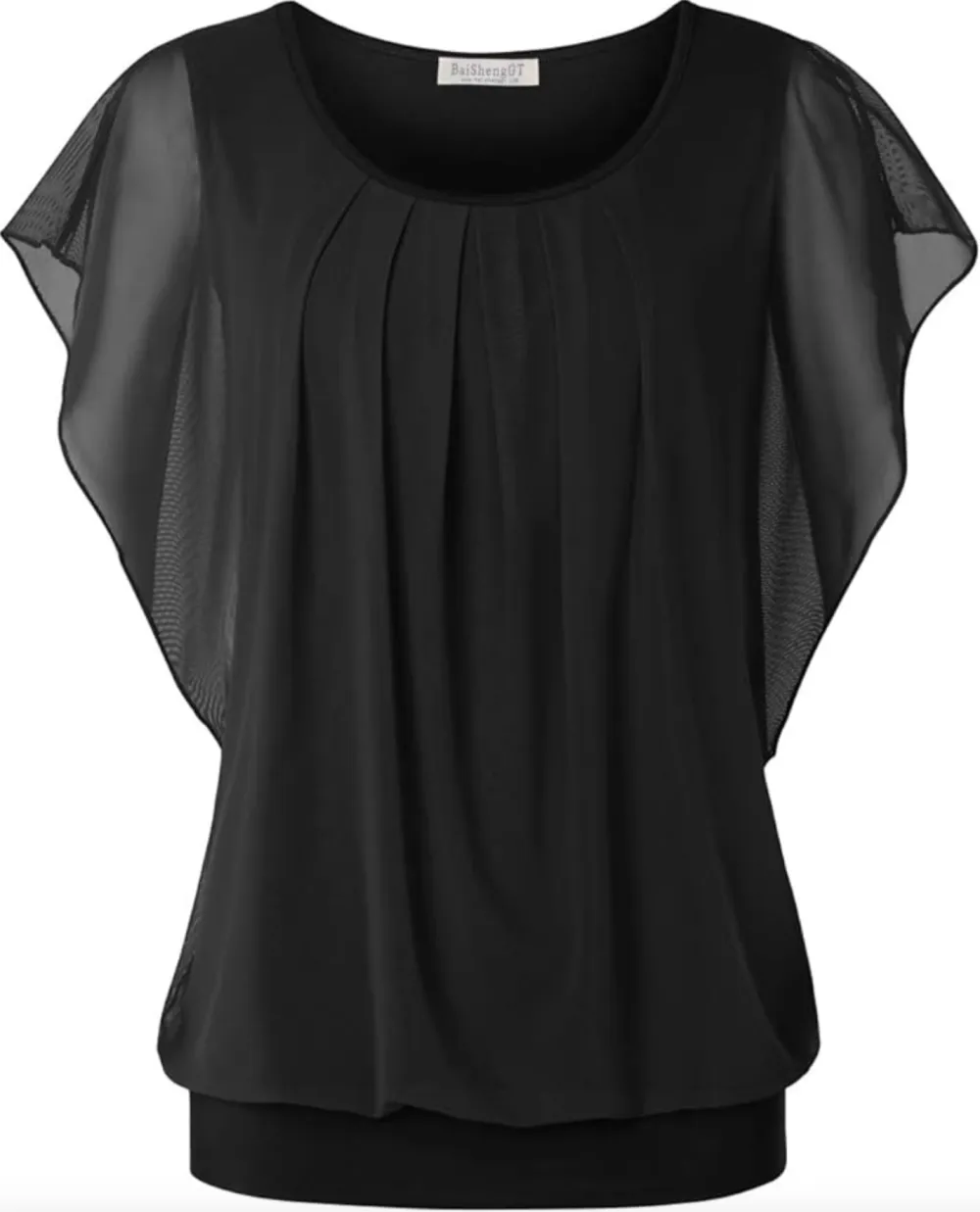 BAISHENGGT Women's Printed Flouncing Flared Short Sleeve Mesh Blouse