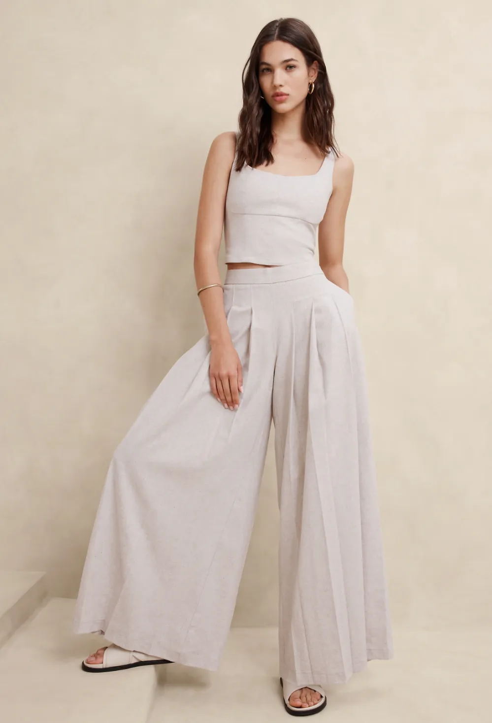 Linen-Blend Palazzo Pant