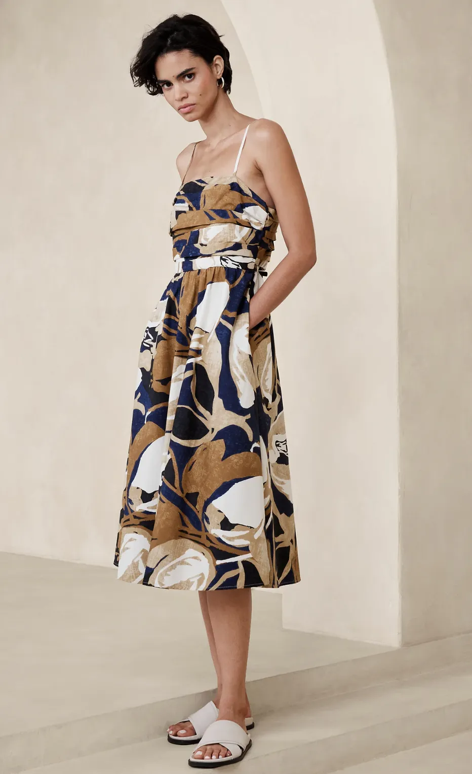 Poplin Gathered Midi Dress