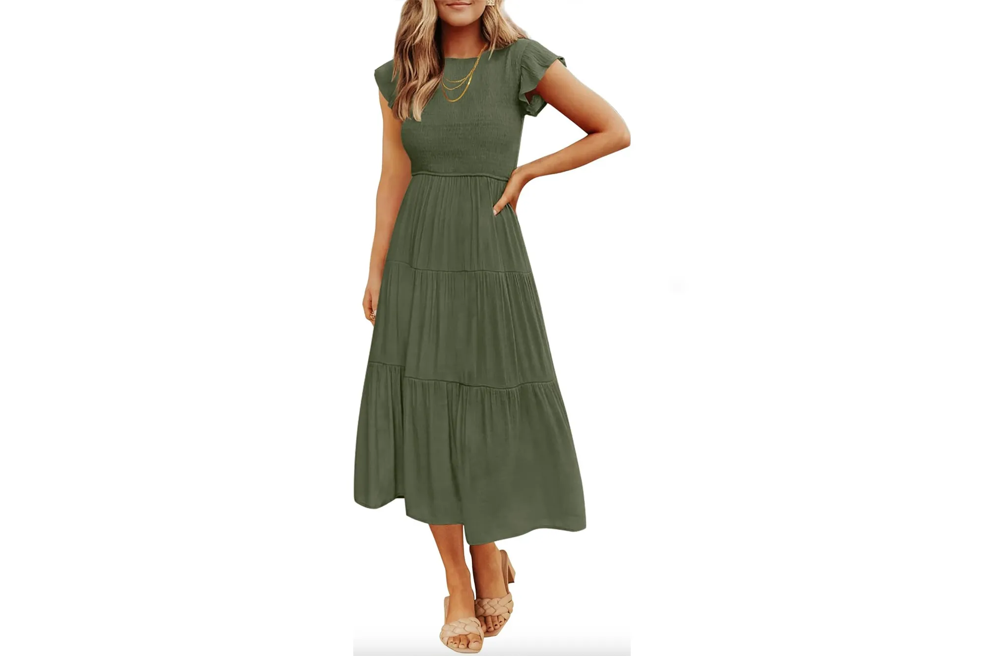 Zesica Flutter Sleeve Tiered Midi Dress