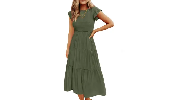 Zesica Flutter Sleeve Tiered Midi Dress