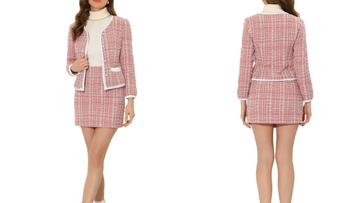 Allegra K 2-Piece Tweed Suit Set