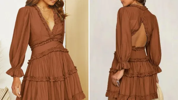 Dokotoo V-Neck Long Sleeve Mini Dress