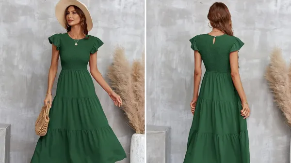 Ecowish Ruffle Cap Sleeve Midi Dress