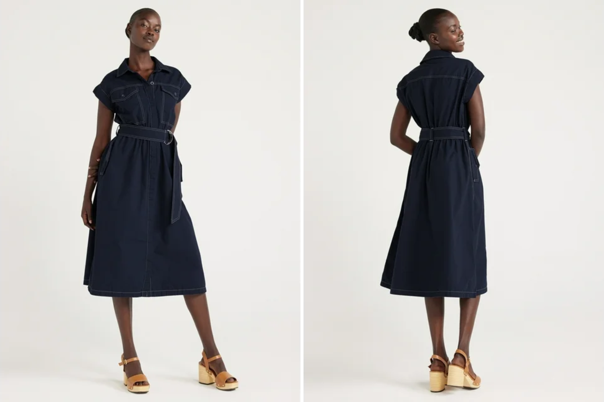 Free Assembly Belted Utility Midi Dress