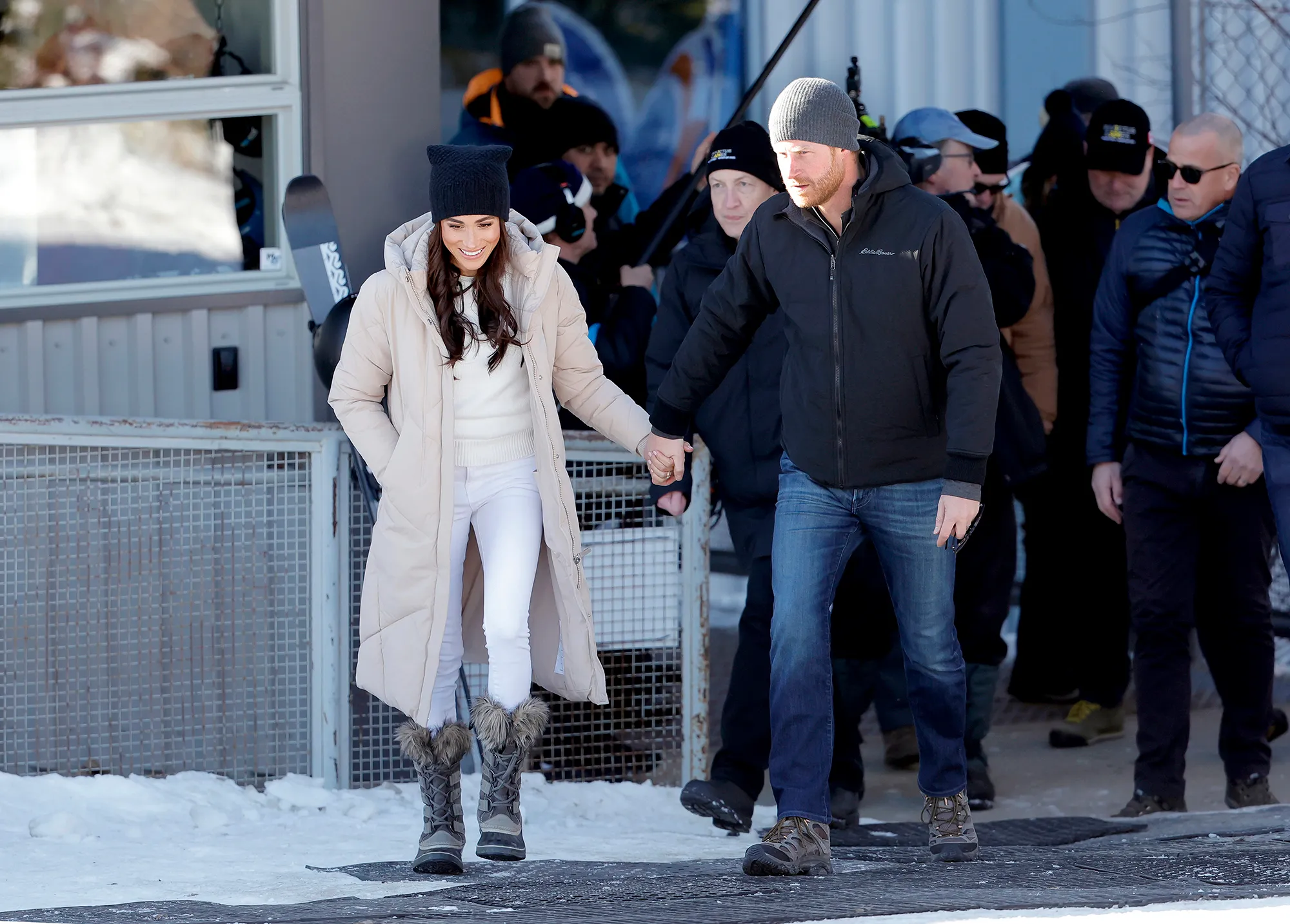 Meghan Markle wearing Frame jeans alongside Prince Harry.