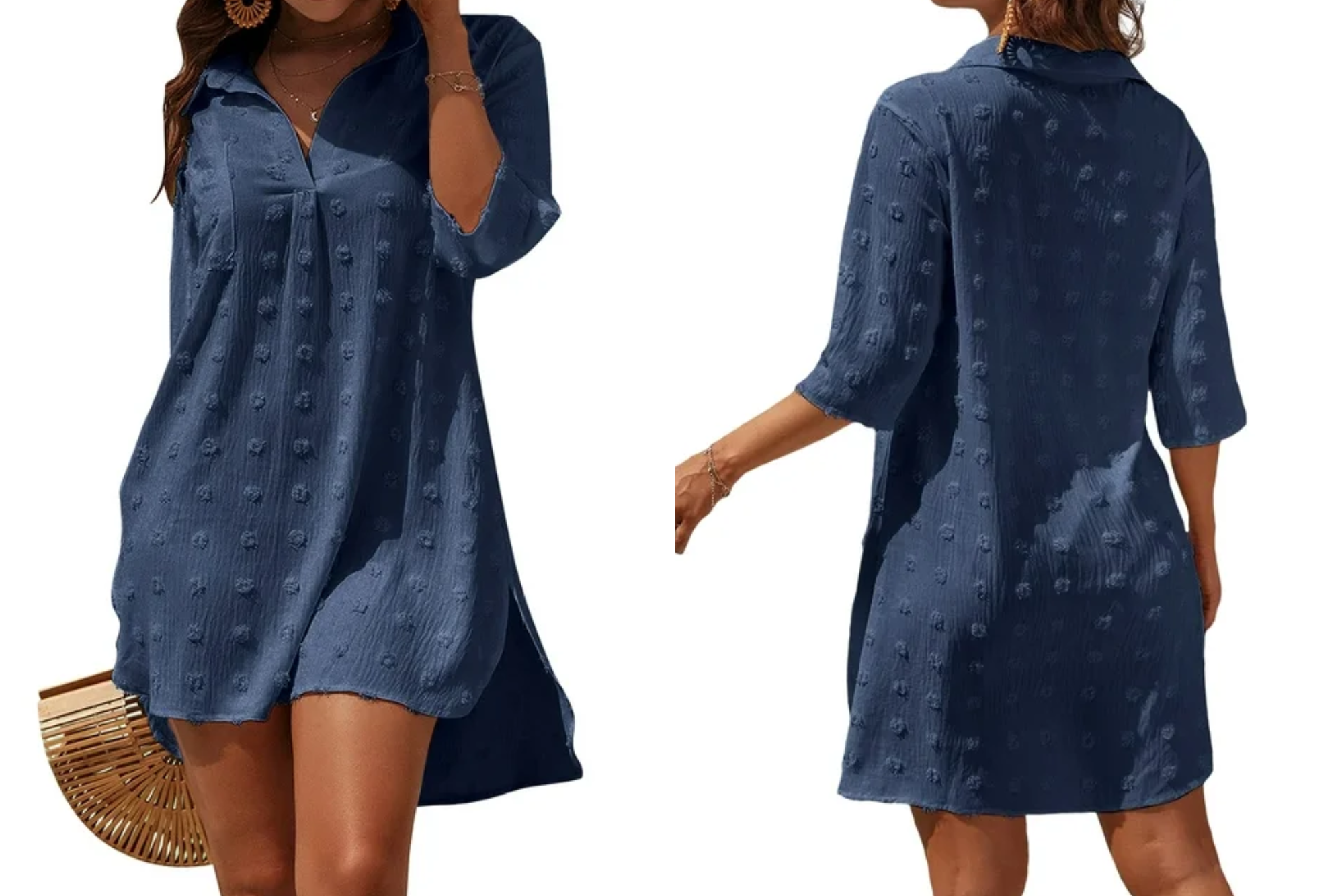 UVN Chiffon Loose Pom Pom Shirt Dress