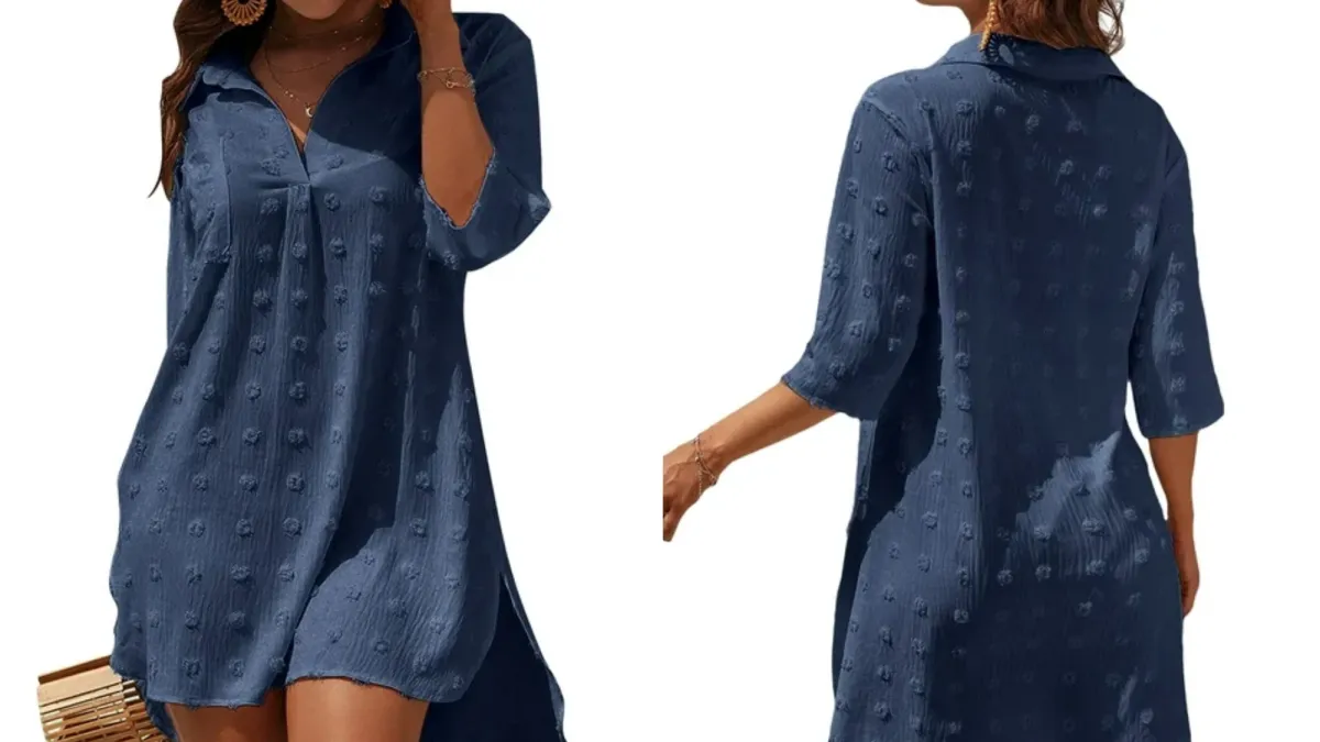 UVN Chiffon Loose Pom Pom Shirt Dress