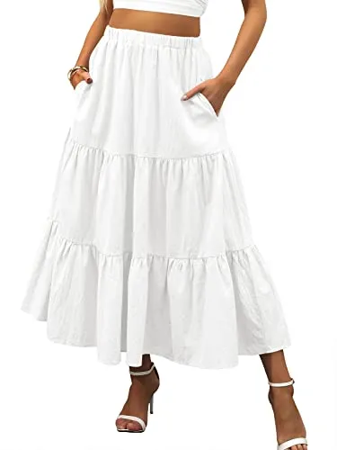 Anrabess Boho Pleated A-Line Flowy Skirt