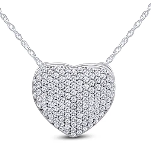 Wishrocks Cubic Zirconia Puffed Heart Pendant Necklace