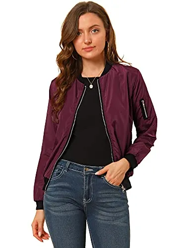 Allegra K Casual Zip-Up Bomber Jacket