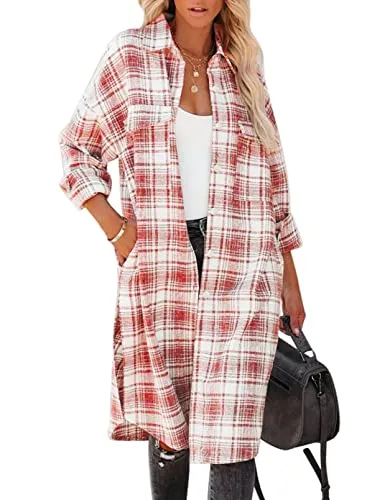 Dokotoo Button-Up Plaid Long Shacket
