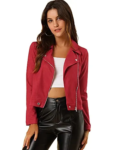 Allegra K Short Faux-Suede Moto Jacket
