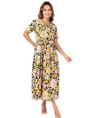 Boheewohee Bohemian Floral-Print Long Swing Dress
