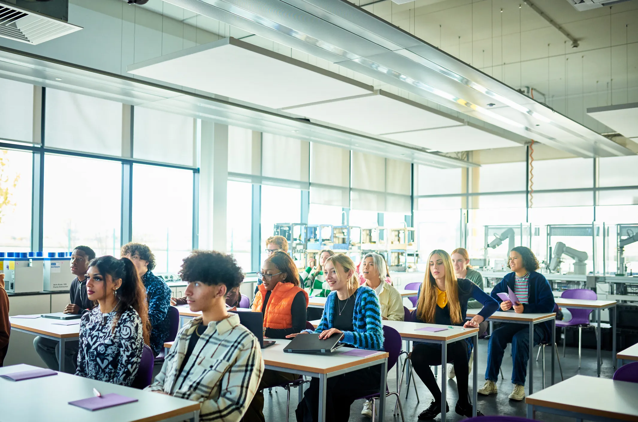 Students sitting in class at technical college