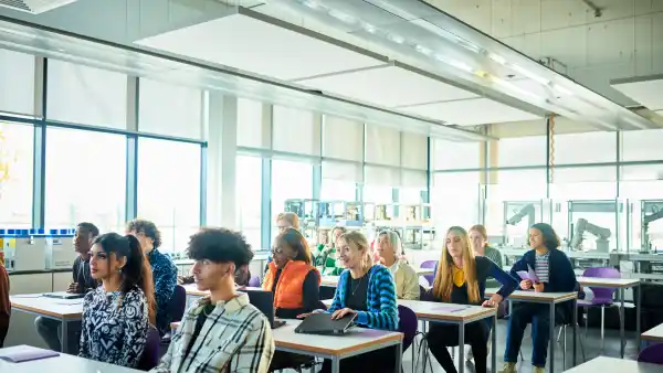Students sitting in class at technical college