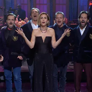 Kristen Wiig Receives ‘SNL’ Five-Timers Club Jacket From Ryan Gosling, Matt Damon, More Non-Members