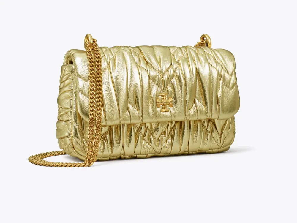 Mini Kira Metallic Diamond Ruched Flap Shoulder Bag