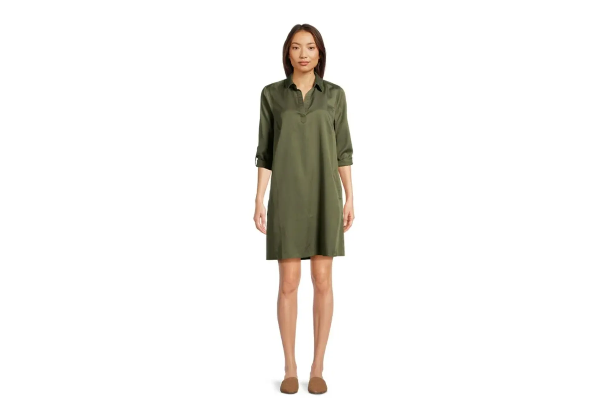 Time and Tru Women's Mini Shirt Dress with Sleeves