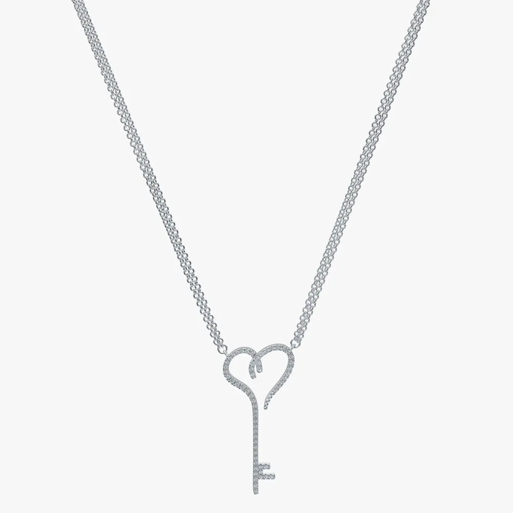 J&rsquo;evar Heart Key Diamond Necklace