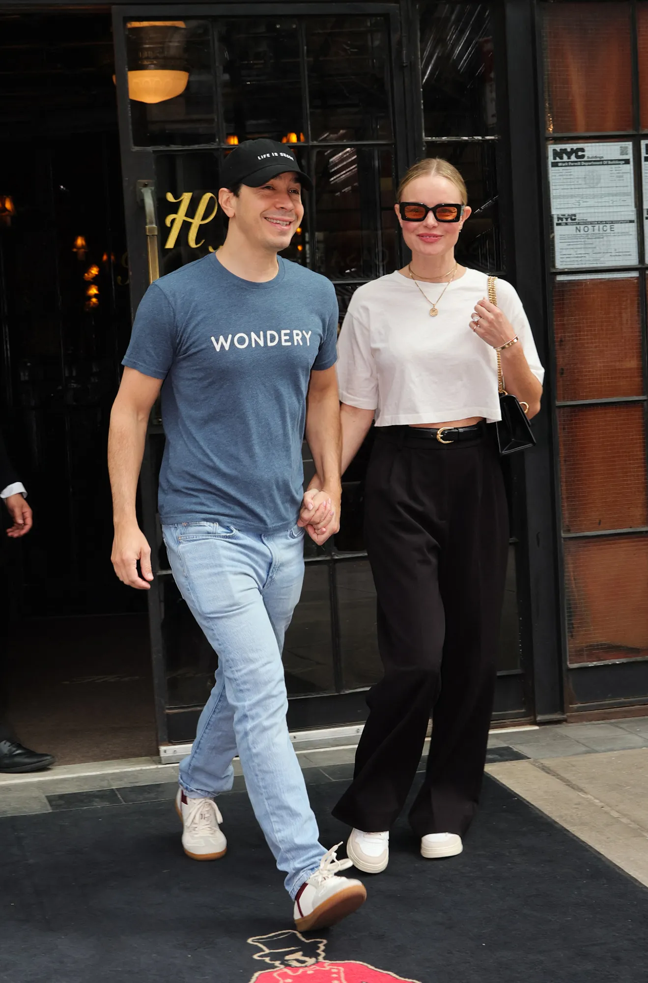 Justin Long and Kate Bosworth in New York City on April 6, 2024.