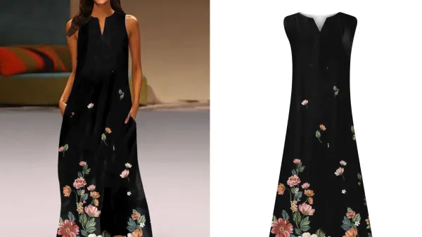 Qleicom Floral Print V-Neck Sleeveless Dress