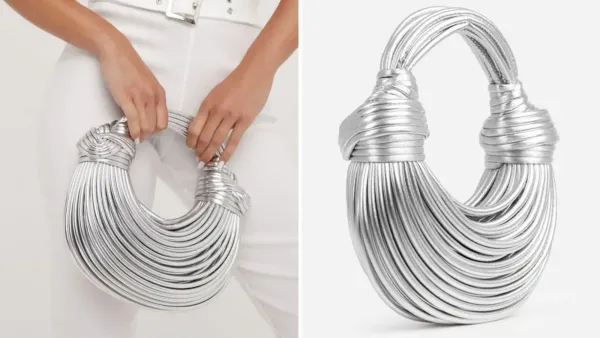 Shapewearstudio Silver Leather Weave Handbag