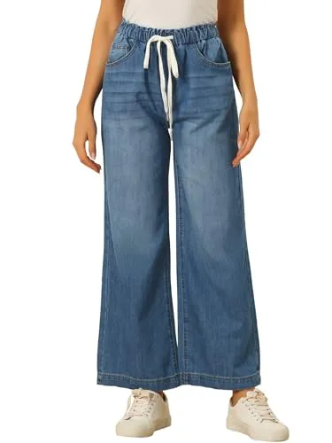Allegra K Drawstring Denim Pants