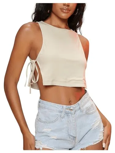 Wdirara Slit-Hem Side-Tie Cropped Tank Top