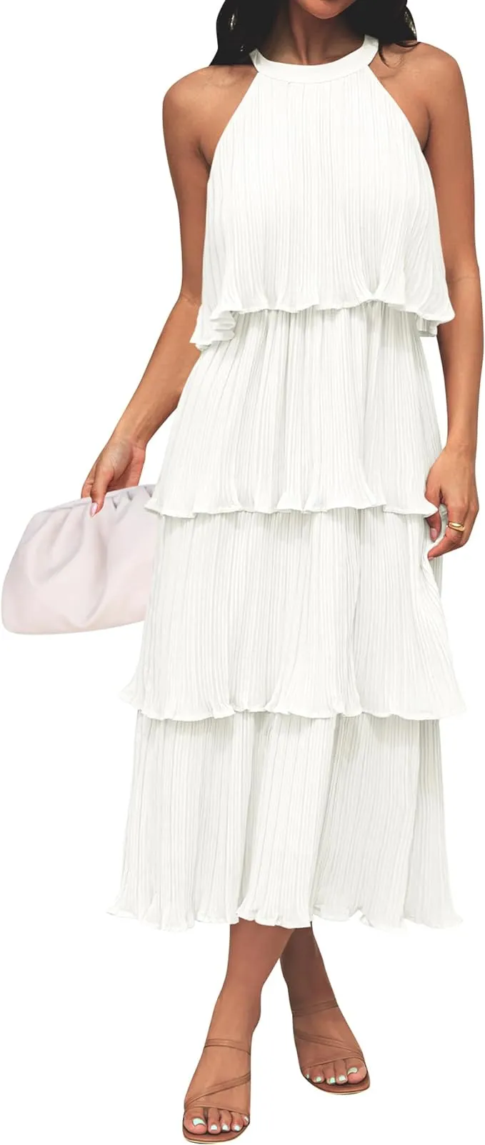 tiered halter midi dress