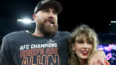 Feature Swifties Are Convinced Travis Kelce Is Looking at Taylor Swift While Taping New Heights