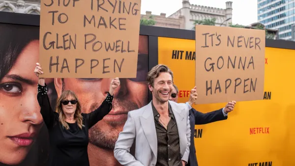 Glen Powell’s Parents Playfully Troll Him at ‘Hit Man’ Premiere