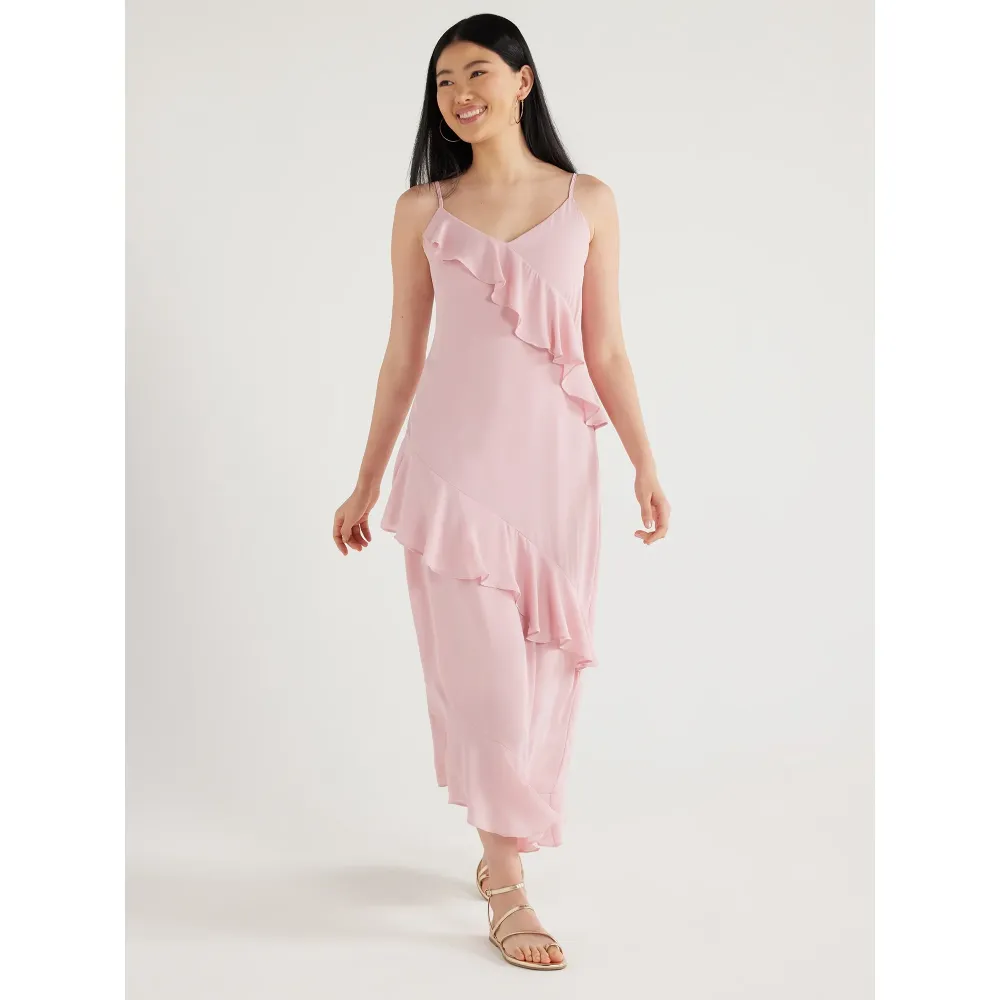 Ruffle Slip Bias Cut Dress