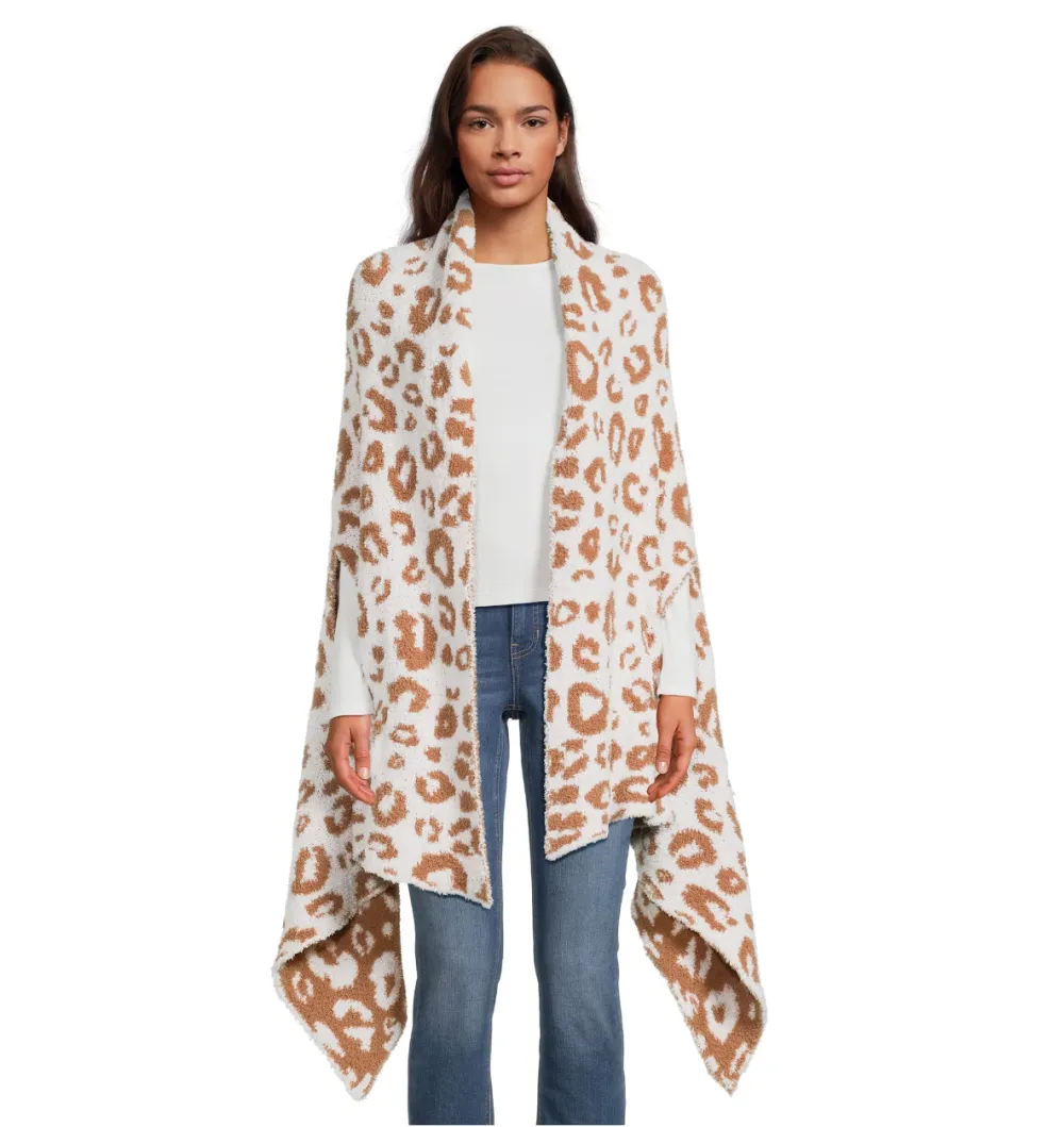 Time and Tru Women's Cozy Reversible Leopard Print Ruana Layering Piece Wrap