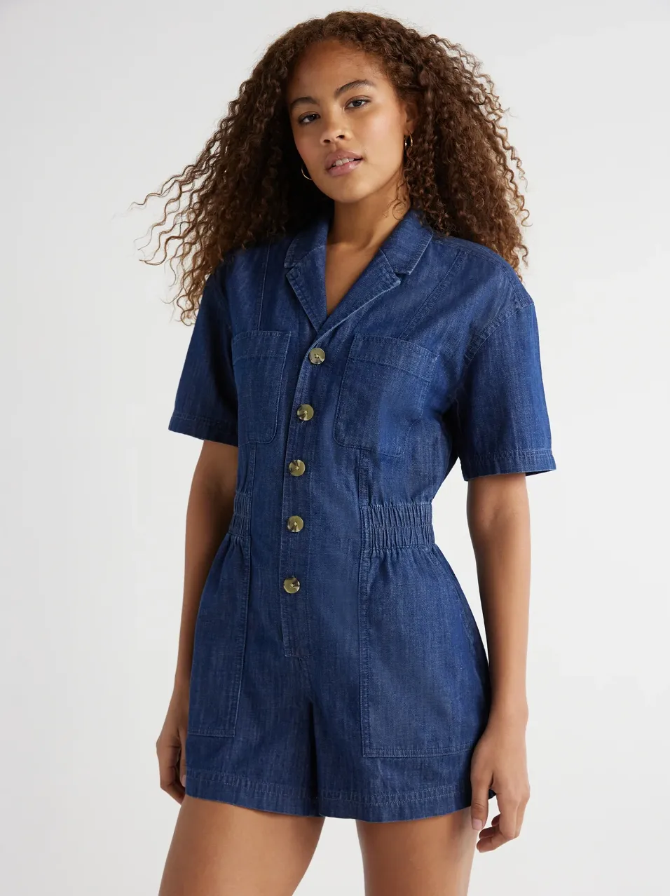 Free Assembly Women&rsquo;s Utility Romper with Short Sleeves