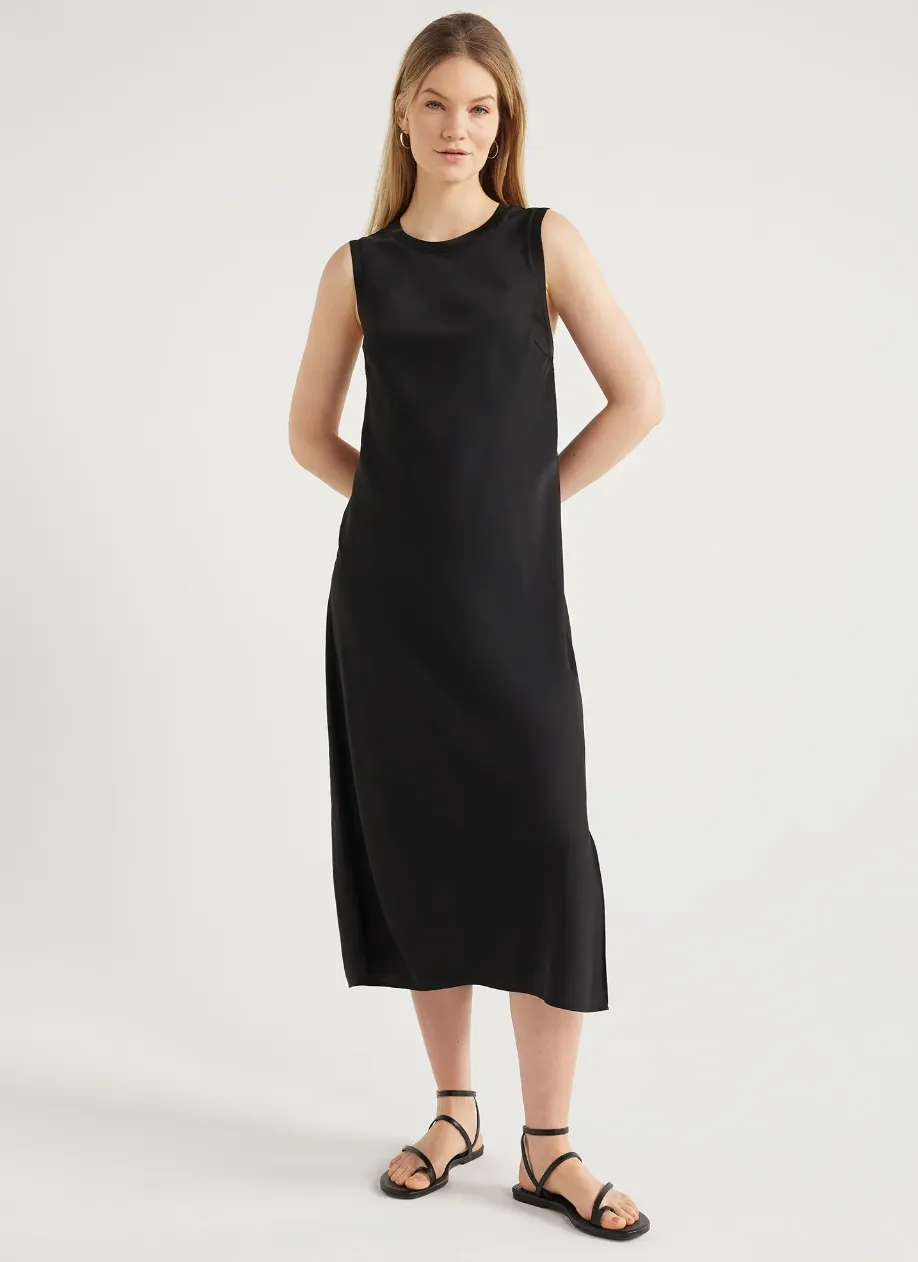 Scoop Women's Sleeveless Satin Midi Tank Dress