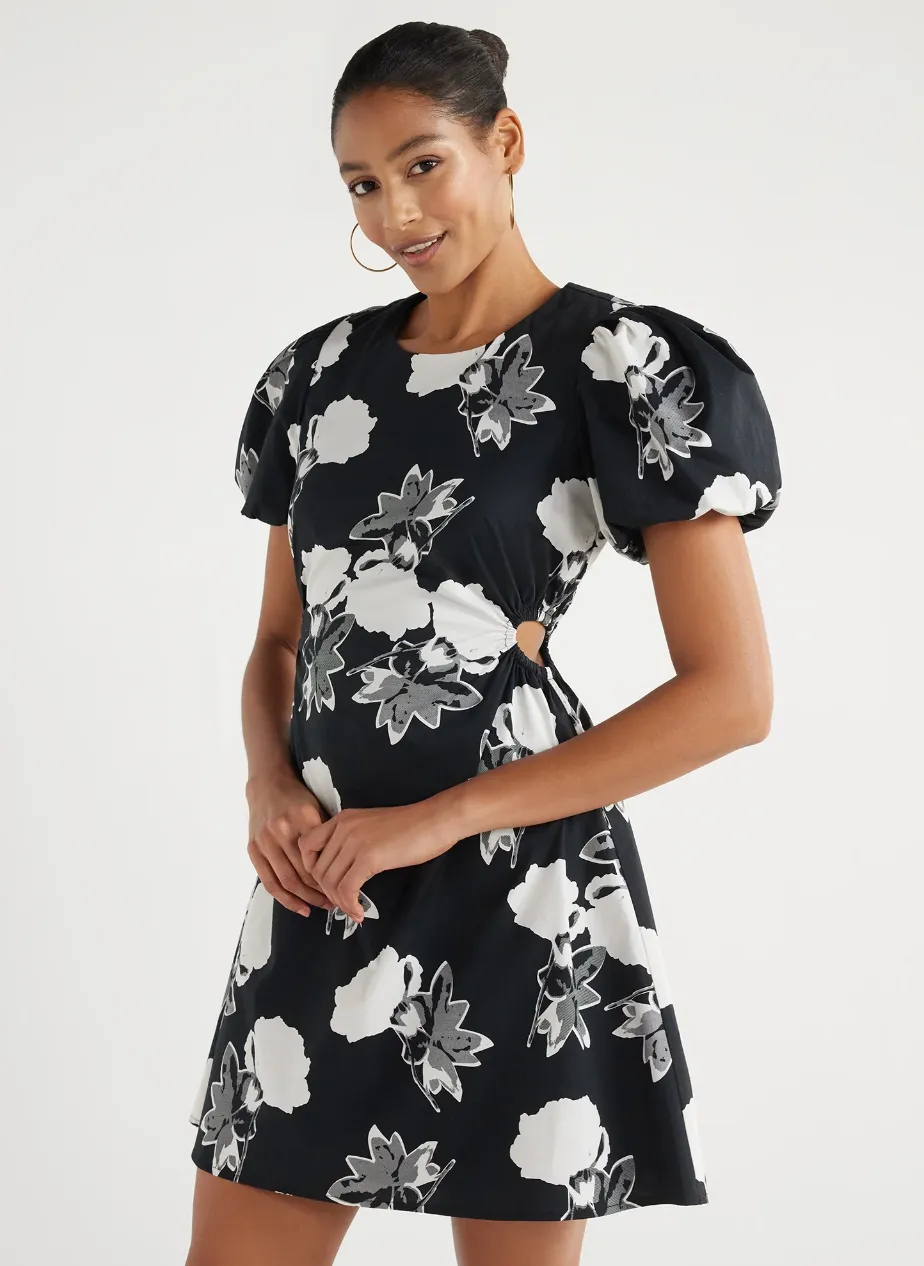 Scoop Women&rsquo;s Cutout Poplin Dress with Puff Sleeves