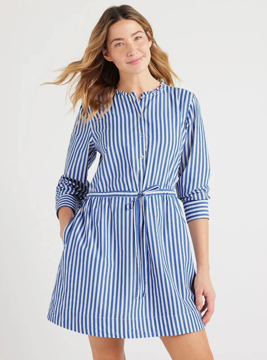 Free Assembly Women&rsquo;s Striped Ruffle Neck Mini Dress