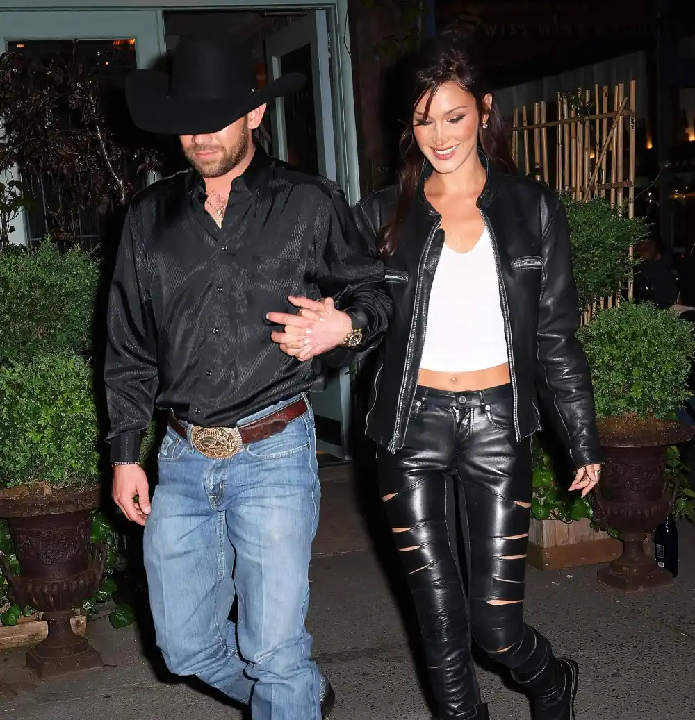 Bella Hadid Stuns in Black Leather Look with Cowboy Boyfriend Adan Banuelos in NYC