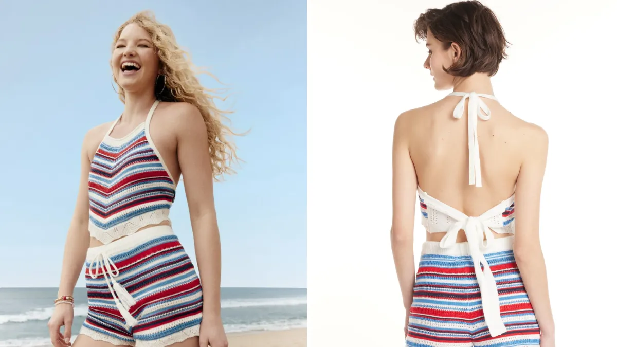 No Boundaries Striped Crochet Halter and Shorts Set