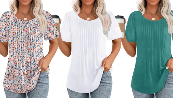 Ofeefan Short Sleeve Pleated Scooped Neck Top Amazon