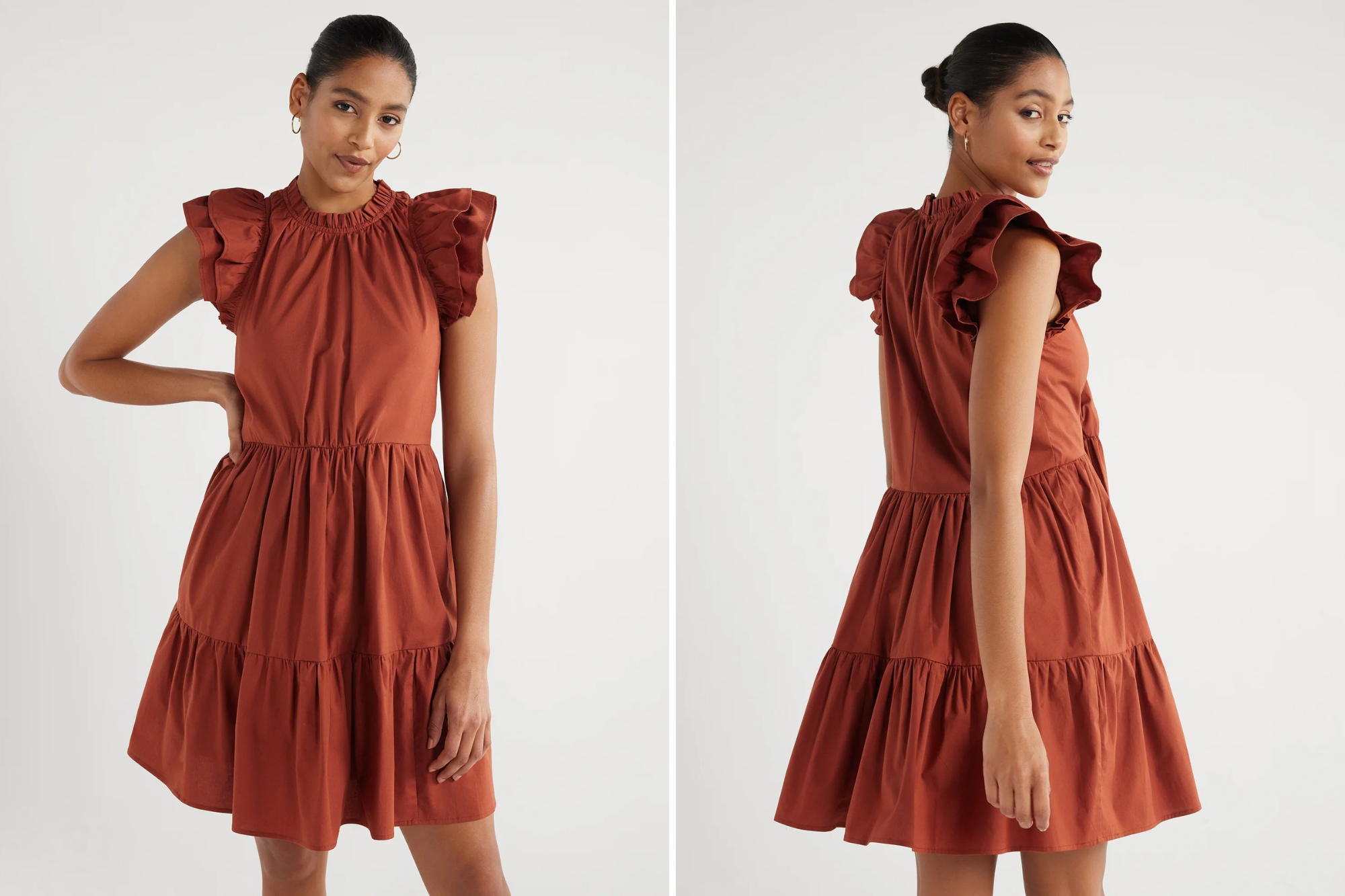 Scoop Flutter Sleeve Swing Dress