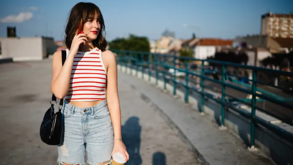 girl, city, urban, smart phone, sunset