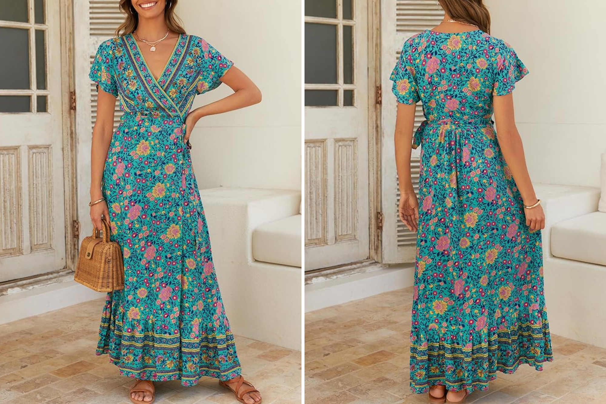 Zesica Bohemian Floral Wrap Maxi Dress
