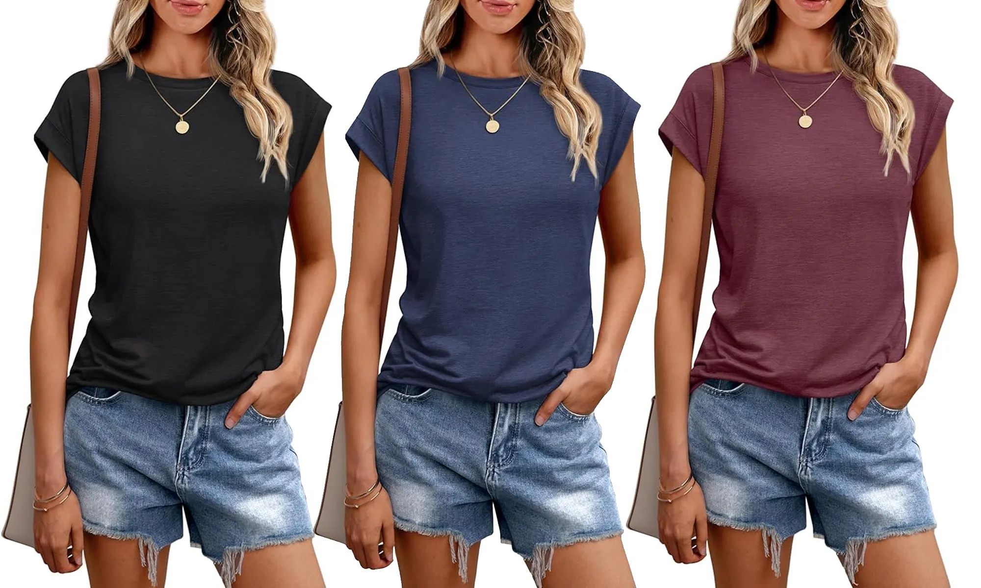 Automet Loose Fit Crew Neck Cap Sleeve T-Shirt Amazon