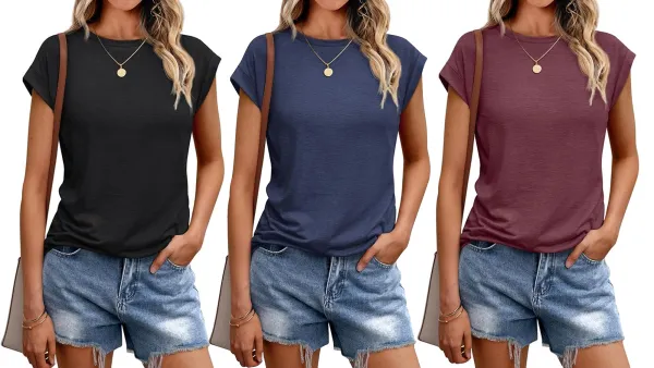 Automet Loose Fit Crew Neck Cap Sleeve T-Shirt Amazon