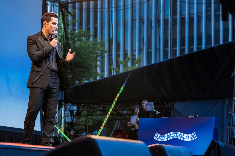 Actor and singer Skylar Astin hosts the American Express &ldquo;Broadway Fanfare&rdquo; simulcast event at the 77th annual Tony Awards 544