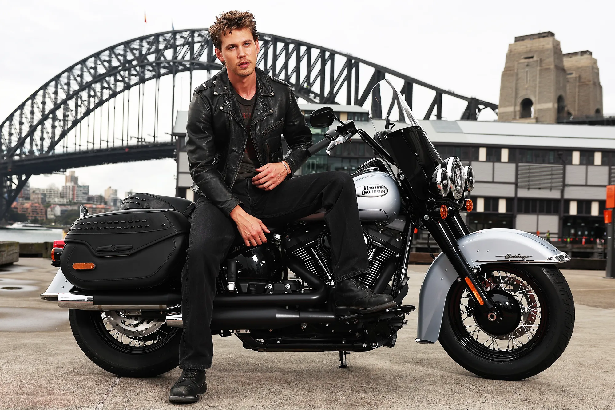 Austin Butler Embraces Bikerider Aesthetic in Leather Jacket and Motorcycle