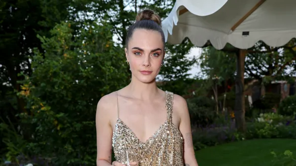 Cara Delevingne Wears Sequin Champagne-Colored Mini Dress at Sparkling Wine Launch Party in London