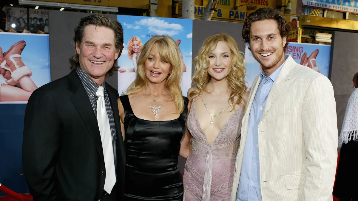 Actor Kurt Russell, his partner, actress Goldie Hawn, and her children, actress Kate Hudson and actor Oliver Hudson, attend the film premiere of the romantic comedy "Raising Helen"